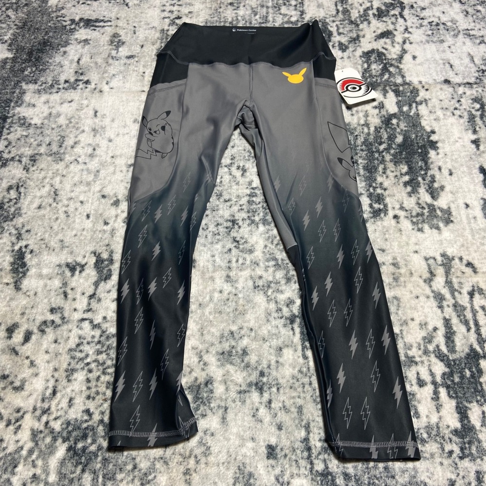 Pokemon Center Pikachu Gray Leggings Womens Medium NWT High Waist Mesh Pockets